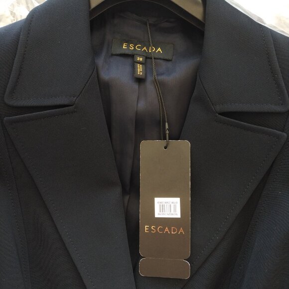 BRAND NEW WOMENS NAVY ESCADA BENINA ONE-BUTTON SCUBA PEPLUM JACKET SIZE 38 (US8) - Picture 7 of 7